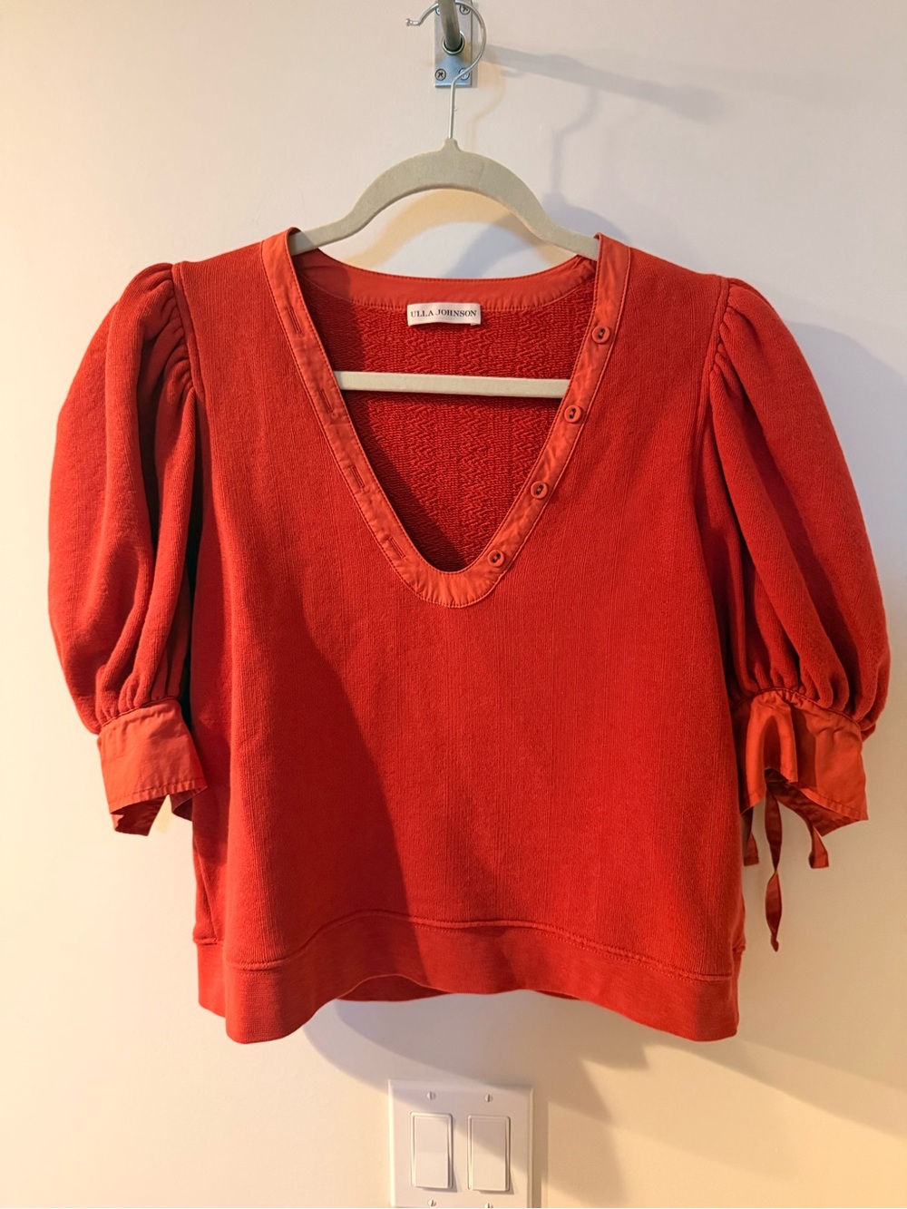 Ulla Johnson Bess Pullover Bossa Nova V-Neck Puff-Sleeve Sweater - Picture 4 of 8